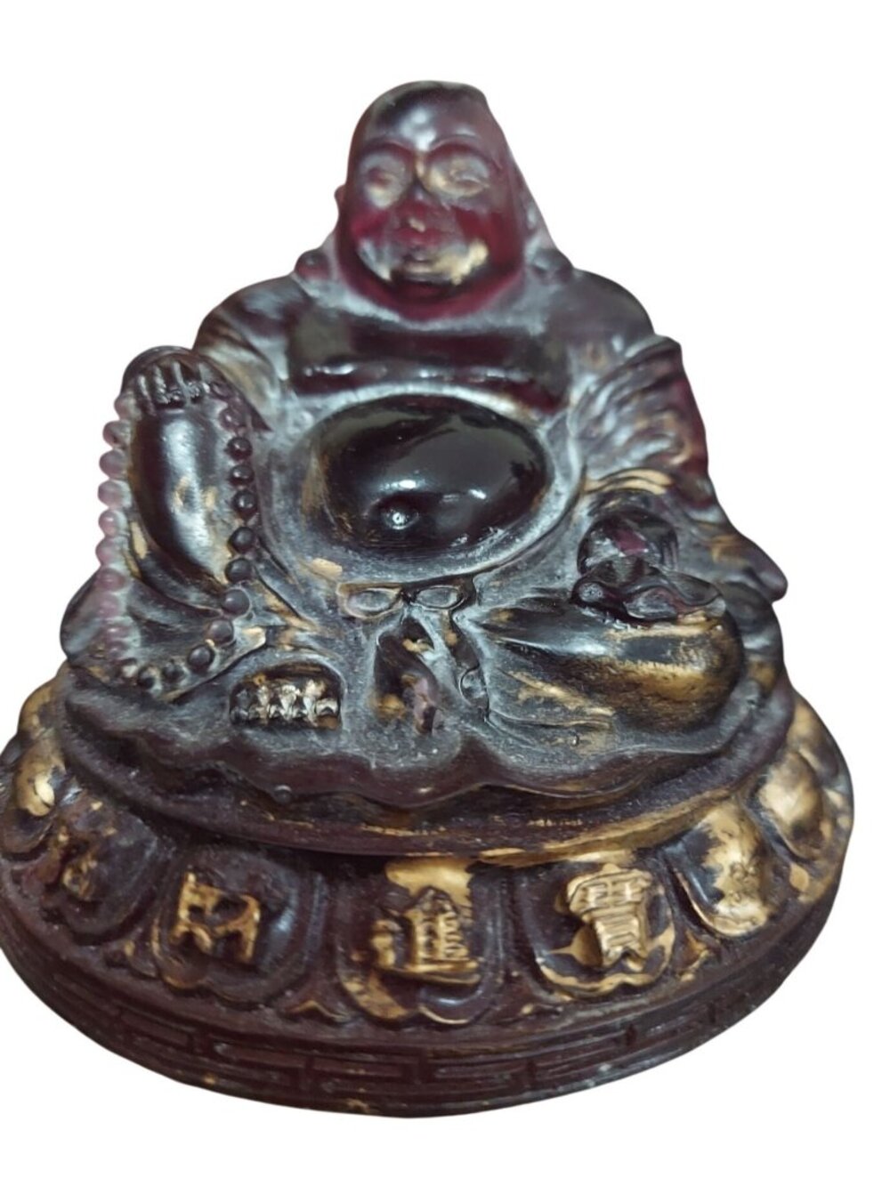 Vintage Handcrafted Resin Laughing Buddha Figurine With Gold Accents 4 Inches